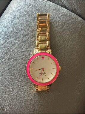 kate spade Gold Tone Bracelet Watch with Pink Bezel